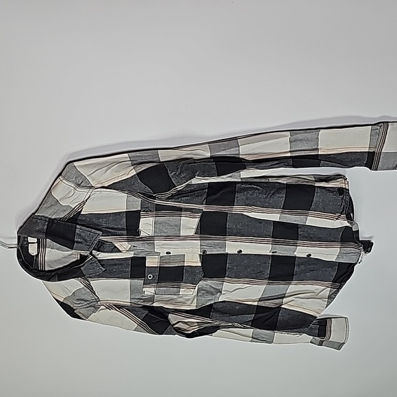 ROXY small gray and cream plaid button down long sleeve shirt - Picture 2 of 6